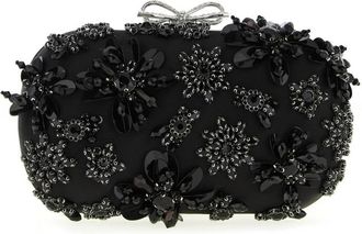 Self Portrait Self-Portrait Black Satin Floral Crystal Clutch