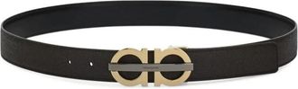 Ferragamo Black Logo Buckle Textured Belt