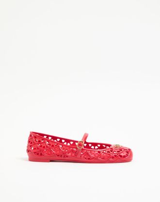 Valentino Garavani Ondette Rubber Ballerina with Scallop Pattern 05mm Woman CORAL 36