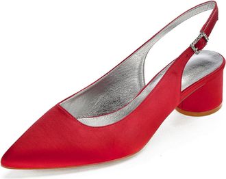 Generic Wedding Bridal Shoes Women Chunky Block Satin Low Heels Pointed Toe Slingback Evening Party Prom Office Shoes 4.5Cm,red,6 UK