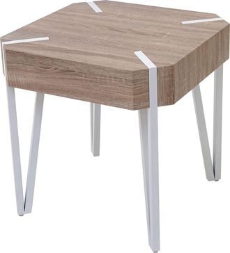 Hhg Nunca Usado] Mesa De Centro Kos T574, Mesa Auxiliar, 52x50x50cm Roble, Certificado Mvg, Patas De Metal Claro