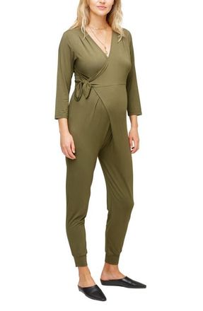 Nom Maternity Amabella Maternity & Nursing Wrap Jumpsuit in Olive at Nordstrom, Size Medium