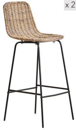 Nordlys Set of 2 Metal & Natural Fiber Stools in Brown