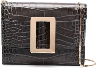 Boyy Womens Buckle Travel Case Croco Embossed Leather Clutch Bag