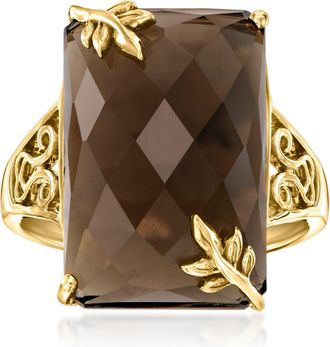 Ross-Simons Smoky Quartz Leaf Ring in 18kt Gold Over Sterling