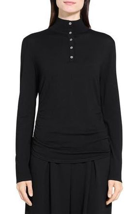 Theory Shirred Mock Neck Merino Wool Top in Black at Nordstrom Rack, Size Small