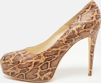 Brian Atwood Brown/beige Cork Print Platform Pumps