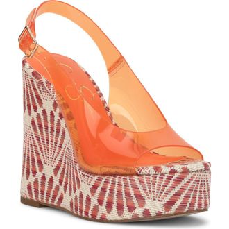 Jessica Simpson Kaliese Slingback Platform Wedge Sandal in Bright Tange at Nordstrom, Size 8.5