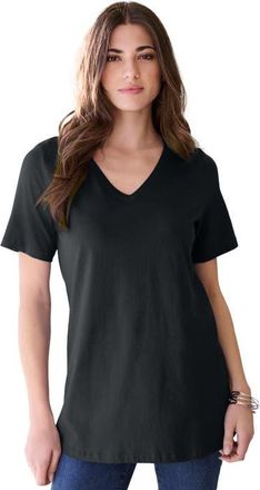 Roaman's Plus Size Cotton Ultimate V Neck Tee in Black at Nordstrom, Size Medium
