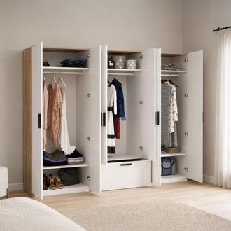 Dmora Guardarropa Grande Letotava, Armario Dormitorio 3 Estantes, Perchero, Un Caj&oacute;n, 269x210h Cm Blanco