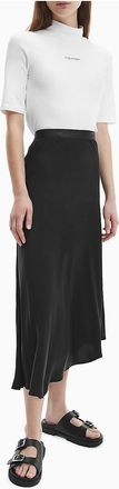 Calvin Klein Womens Shine Logo Waistband A-Line Midi Skirt - Black - 32