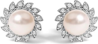 House of Brilliance 10K White Gold Pearl and Diamond Accent Halo Stud Earrings at Nordstrom