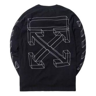 Off-white Mens Off-White 3D Printing Hollow Out Arrow Long Sleeves Black T-Shirt OMAB001E181850021001