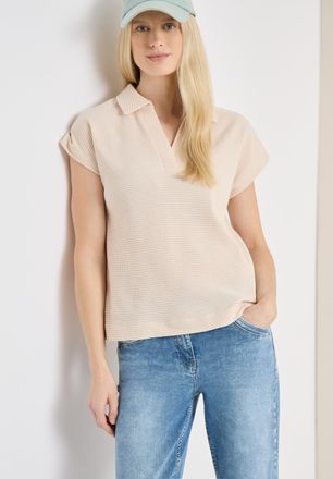 Cecil T-Shirt CECIL, Damen, Gr. XXL (46), pearl beige, Web, Obermaterial: 80% Baumwolle, 20% Polyester, unifarben, normal h&uuml;ftbedeckend, V-Ausschnitt, abges