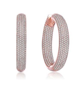 Rachel Glauber Clear Cubic Zirconia 10-Row French Pave Inside Out Large Tubular Hoop Earrings