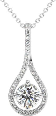 Pompeii3 1 1/10Ct TW Diamond Halo Drop Pendant 14k Gold Necklace Lab Grown 1 Tall