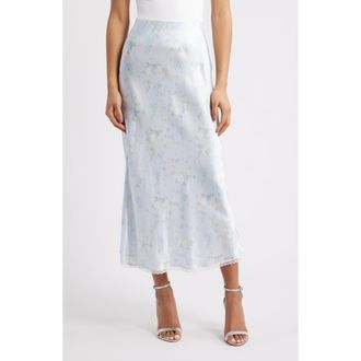 LoveShackFancy Kalo Lace Trim Satin Skirt in Snowdrop Blue at Nordstrom, Size X-Small