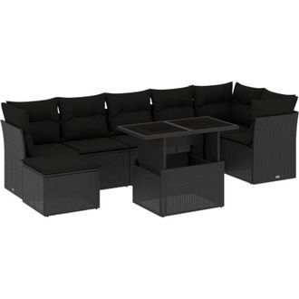 vidaXL Set De Sof&aacute;s De Jard&iacute;n 8 Piezas Y Cojines Rat&aacute;n Sint&eacute;tico Negro Vidaxl