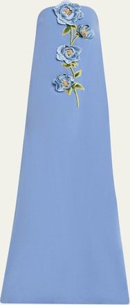 Lela Rose Peony Embroidered Strapless Crepe Gown