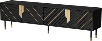 Dmora Mobile porta tv Seborga, Madia da salotto con quattro ante battenti e quattro vani interni, Rialzato da terra, 204x40 h55 cm, Nero e Oro