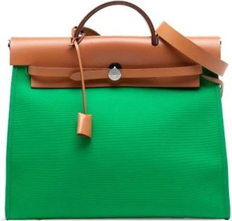 Herm&egrave;s Pre-owned Handbags, female, Green, Size: ONE SIZE Pre-owned Canvas Shoulder Bag