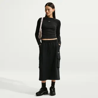 Nike Womens Nike Sportswear Phoenix Fleece Cargo Midi Skirt in Black | IQ0082-010