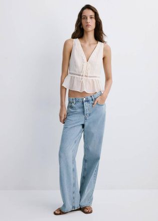 Mango Top lyocell bordo contrasto grezzo - Donna - XS - MANGO