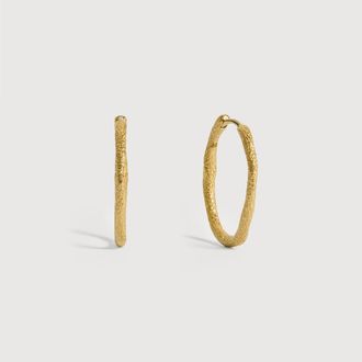 Monica Vinader Gold Antica Textured Slim Medium Hoops