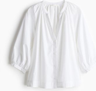H&M Popelinebluse mit Ballon&auml;rmeln - White