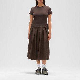 New Balance Womens Made in USA Cropped Top in Brown Poly Knit, size X-Large