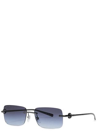 Gucci Rimless Rectangle-frame Sunglasses - Blue - One Size
