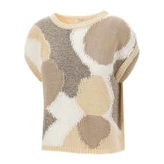 KANGRA Ronde hals gebreid - Dames - Ronde hals truien - Beige - S - Katoen - Truien & Vesten