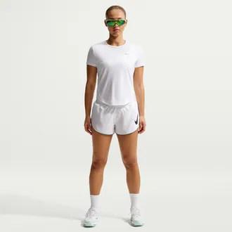 Nike Womens Tempo Flow Swoosh Dri-FIT Mid-Rise Brief-Lined Running Shorts in White | IF1473-100