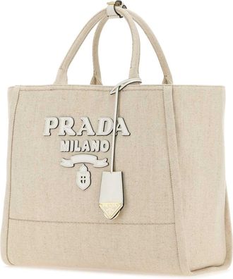 Prada Womens Sand Canvas Shopping Bag Naturalebianco Borse A Mano