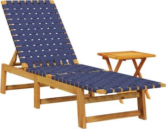 vidaXL Tumbona Con Mesa Madera Maciza De Acacia Y Tela Azul Oscuro Vidaxl