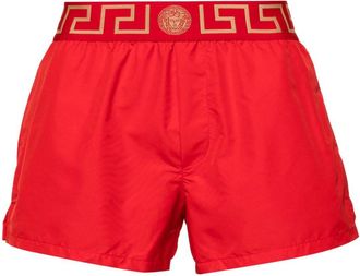 Versace Silk and Nylon Shorts with Gold Greek Key Detailing