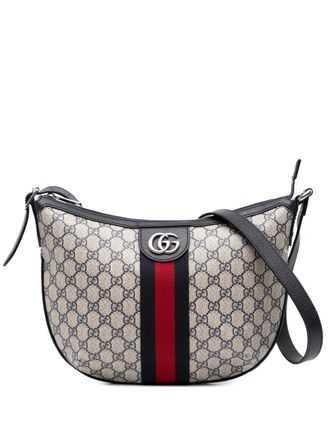 Gucci 2016-2025 Small GG Supreme Web Ophidia Half Moon crossbody bag - unisex - Calf Leather/Canvas/Leather - One Size - Grey