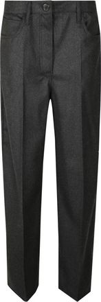Prada Flannel Broeken - Dames - Straight fit broeken - Grijs - M - Leer - Broeken