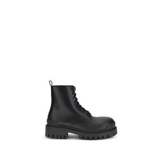 Balenciaga Black Calf Leather Bos Taurus Lace-Up Mens Boots