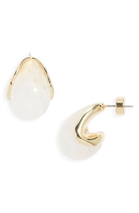 Nordstrom Resin Huggie Hoop Earrings in White- Gold at Nordstrom