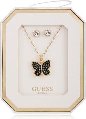 Guess Butterfly Pendant Necklace & Stud Earrings Set in Gold/black at Nordstrom Rack