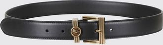 Etro Cintura in pelle liscia nera con fibbia con logo inciso in metallo