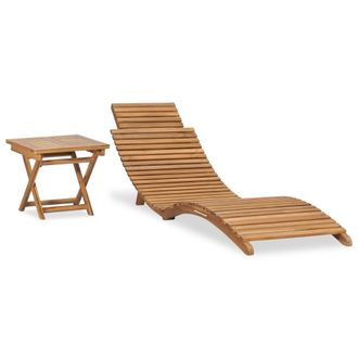 vidaXL Tumbona Plegable Con Mesa De Madera Maciza De Teca Vidaxl