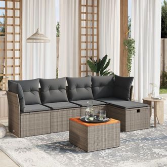 vidaXL Set De Muebles De Jard&iacute;n 6 Pzas Y Cojines Rat&aacute;n Sint&eacute;tico Gris Vidaxl