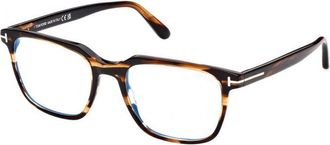 Tom Ford Eyeglasses Square Full Rim, Striped Brown Frame And Clear Demo Lenses Lens Ft5818-B050