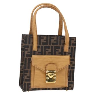 Fendi Vintage Top Handle Bag Zucca Canvas Brown Canvas Handbag (Pre-Owned)