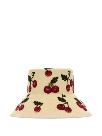 Valentino Garavani embroidered-cherry hat - women - Straw - M - Neutrals