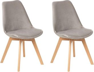 Beliani Set di 2 Sedie da Pranzo in Velluto Color taupe con Gambe di Legno Dakota