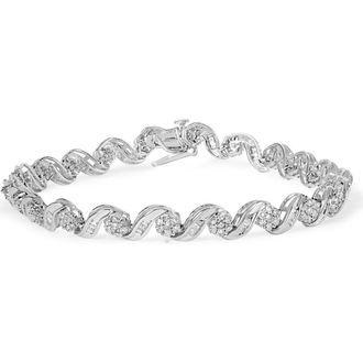 House of Brilliance 10K White Gold 2.00 Cttw Diamond Floral Design Swirl Link Bracelet at Nordstrom