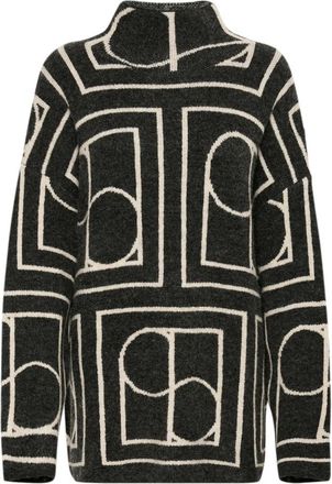 Soaked In Luxury Zwart en Wit Monogram Gebreide Trui - Dames - Coltruien - Zwart - L - Truien & Vesten
